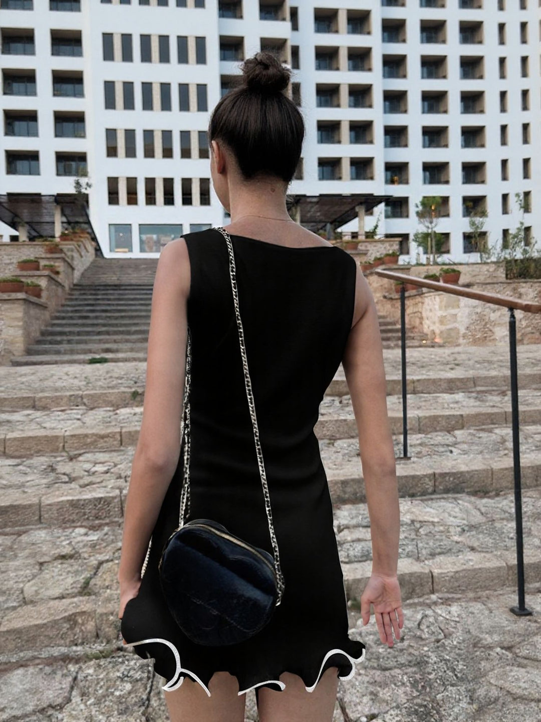 Black Structured Dress With Contrast Hem