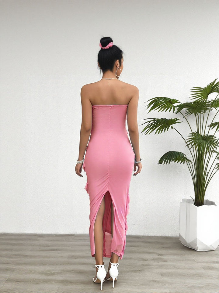 Pink Tube Dress With Tiered Frills