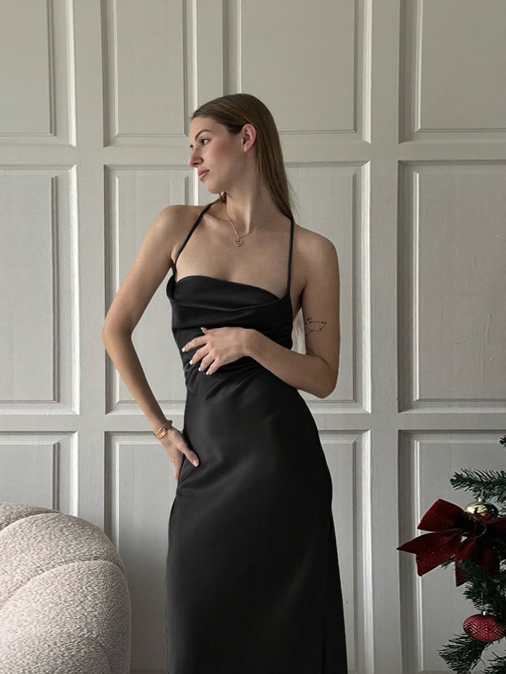 Black Cowl Neck Slip Maxi Dress