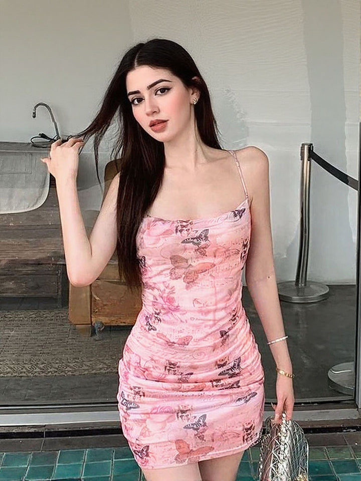 Pink Floral Print Slip Dress