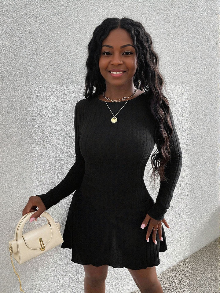 Black Low Back With Tie Up Detailskater Dress