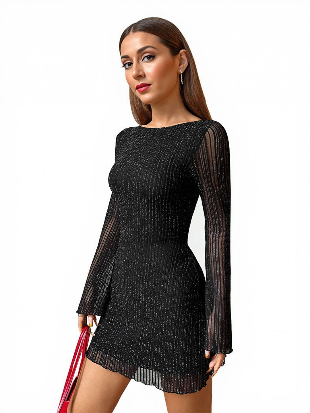 Black Sheer Sleeves Mini Dress