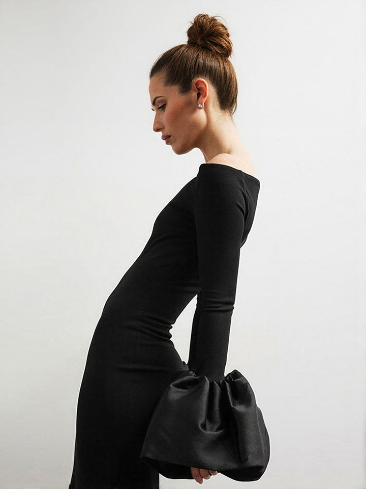 Black Bardot Dress With Bell Sleeves