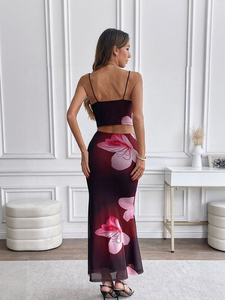 Pink Floral Print Slip Dress