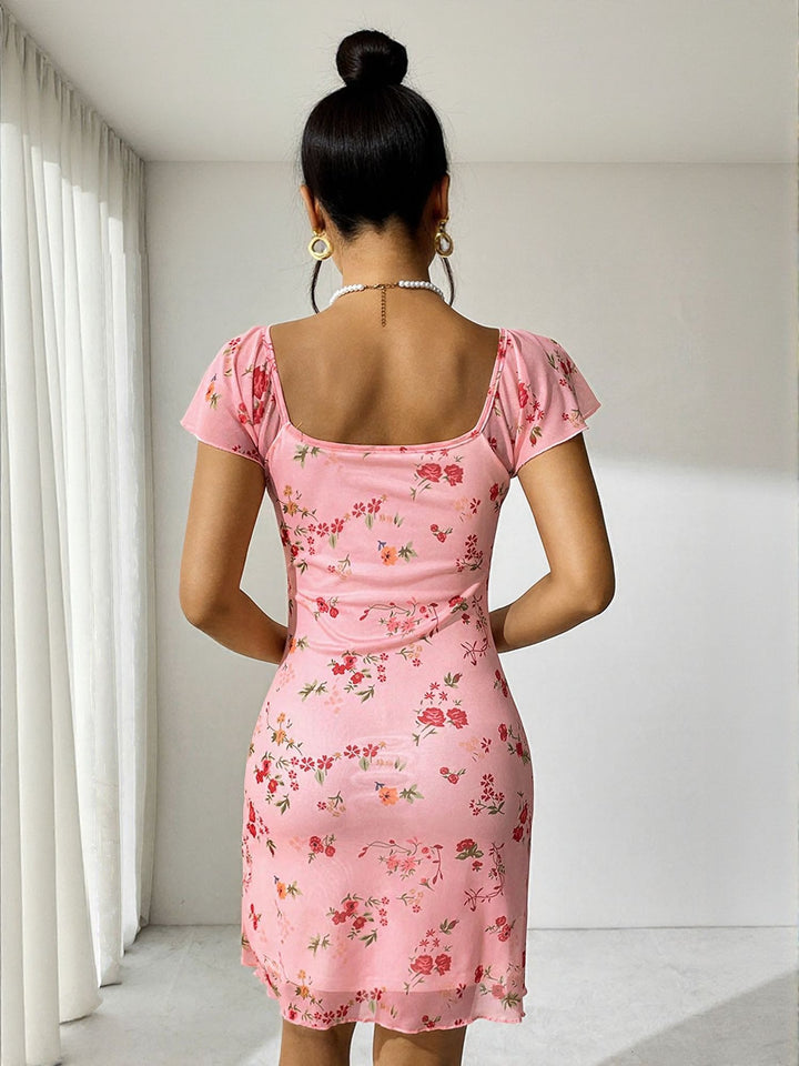 Pink Cap Sleeve Fit And Flare Dress