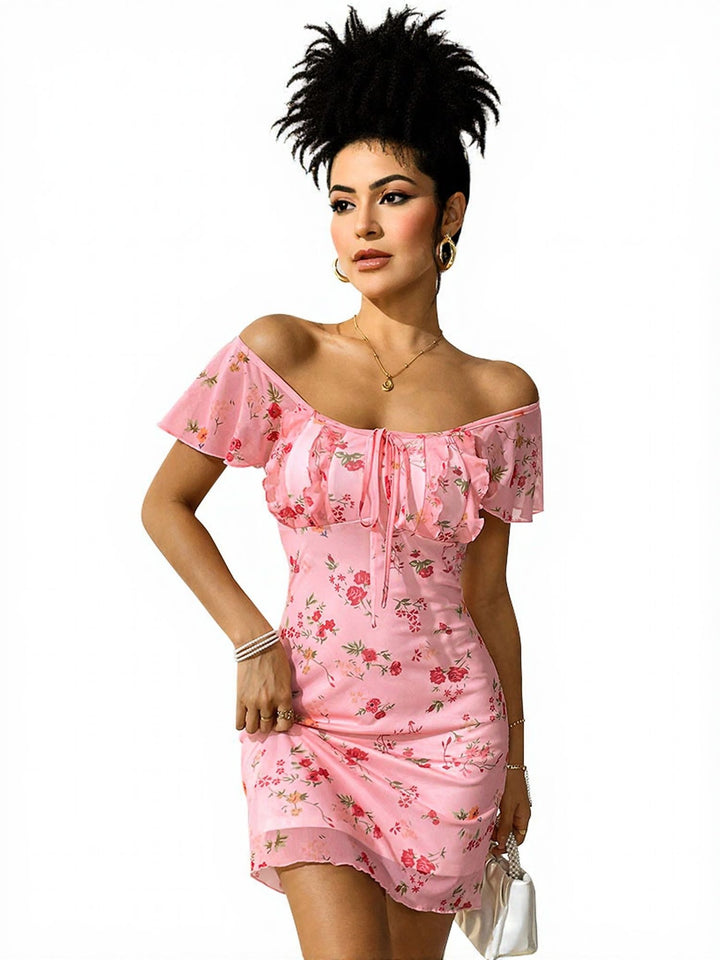 Pink Cap Sleeve Fit And Flare Dress