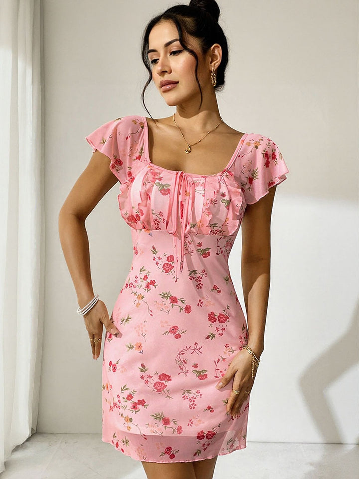 Pink Cap Sleeve Fit And Flare Dress