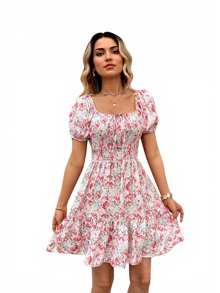Red Fit And Flare Floral Print Dress