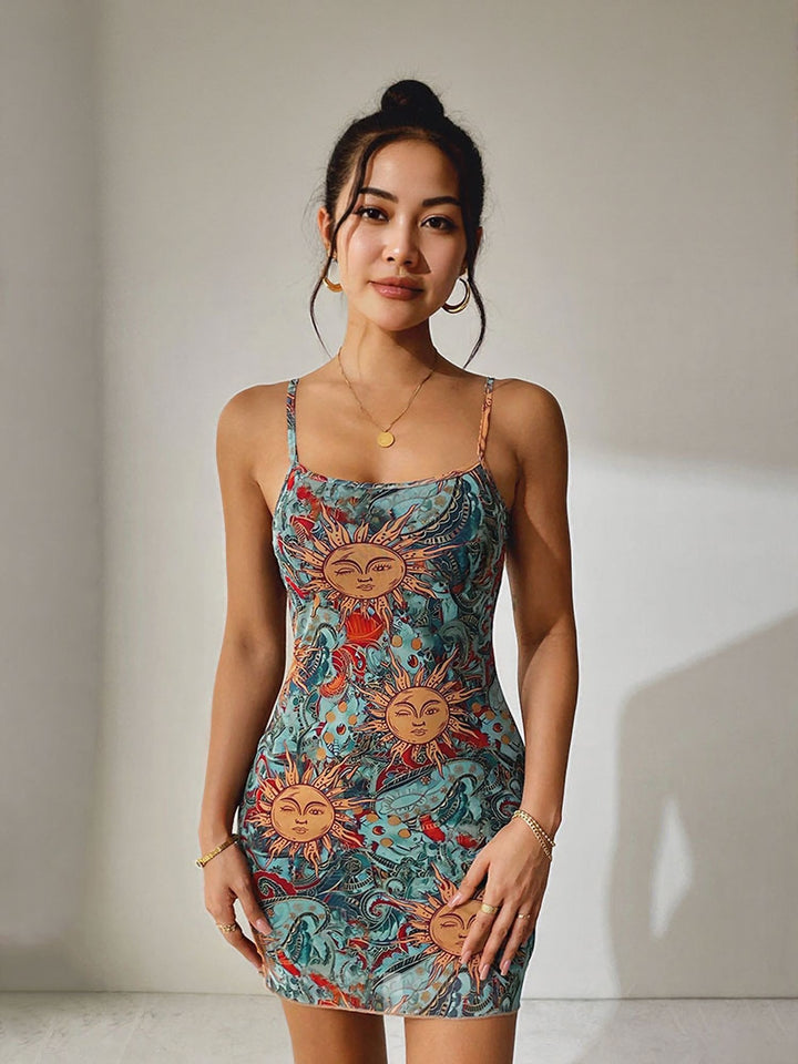 Blue Printed Slip Mini Dress