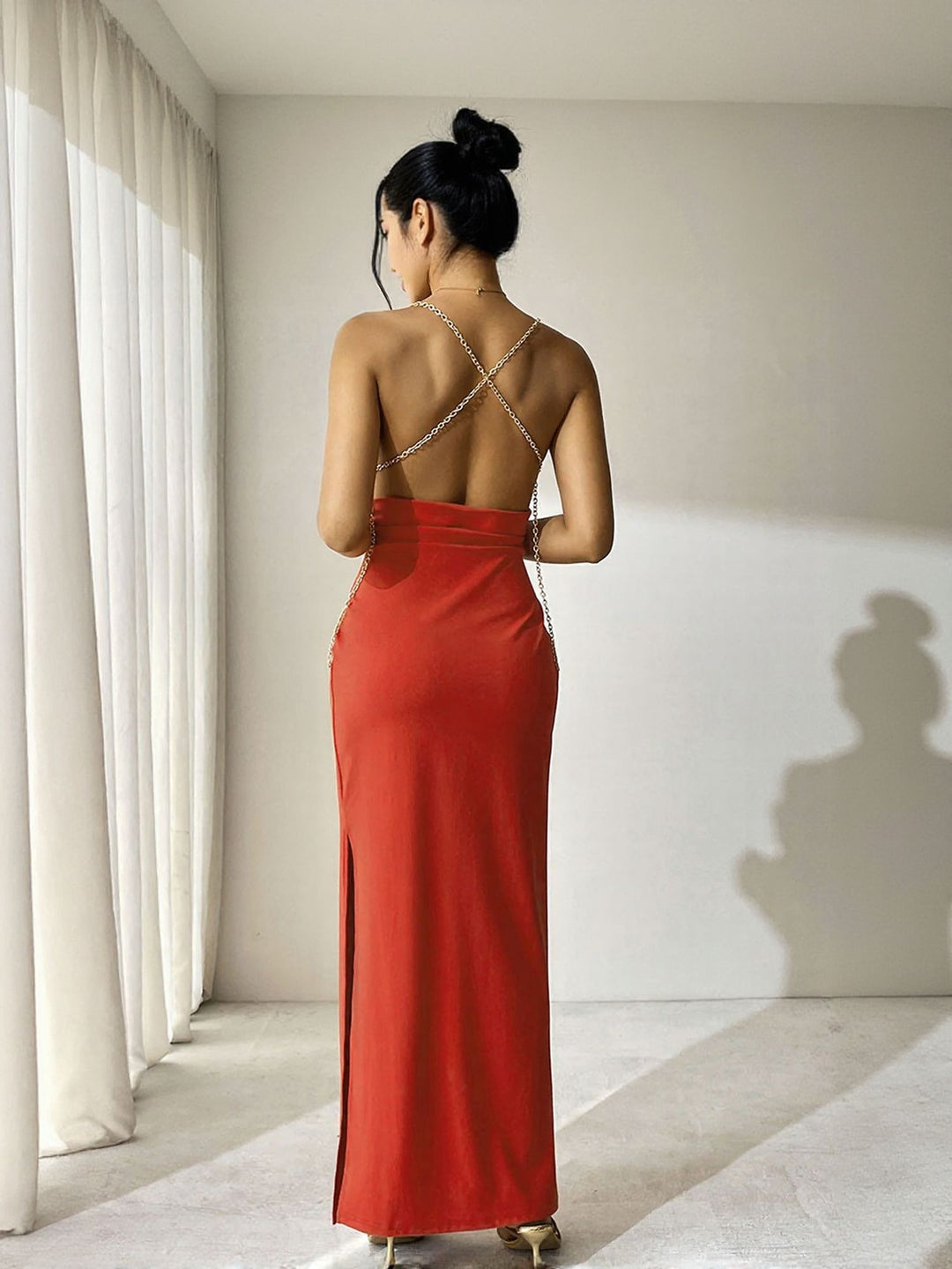 Red V Neck Straight Fit Dress