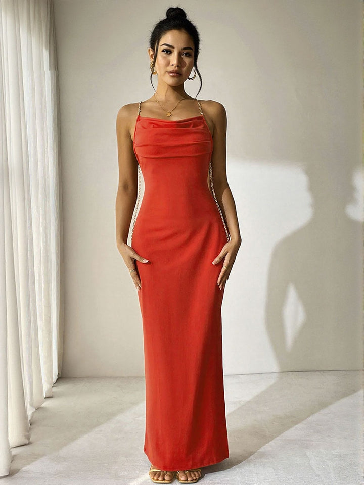 Red V Neck Straight Fit Dress