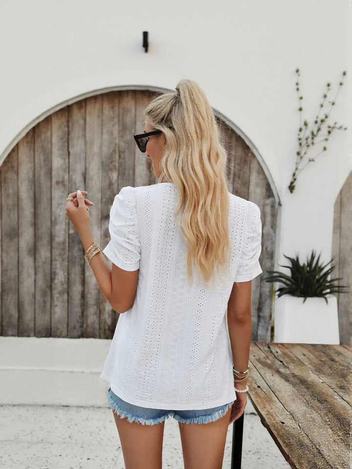 White Square Neck Top With Pleats