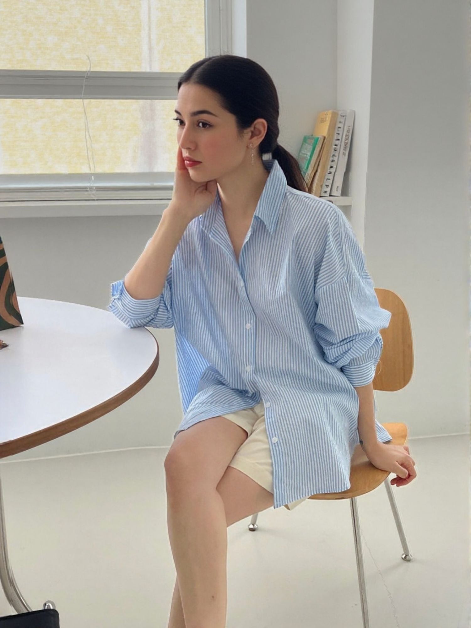 Blue Striped Drop Shoulder Shirt