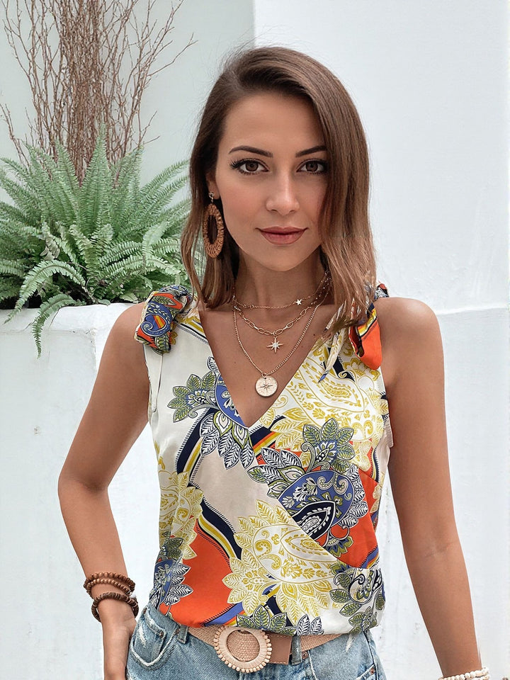 Multi V Neck Top With Tie Up Detail