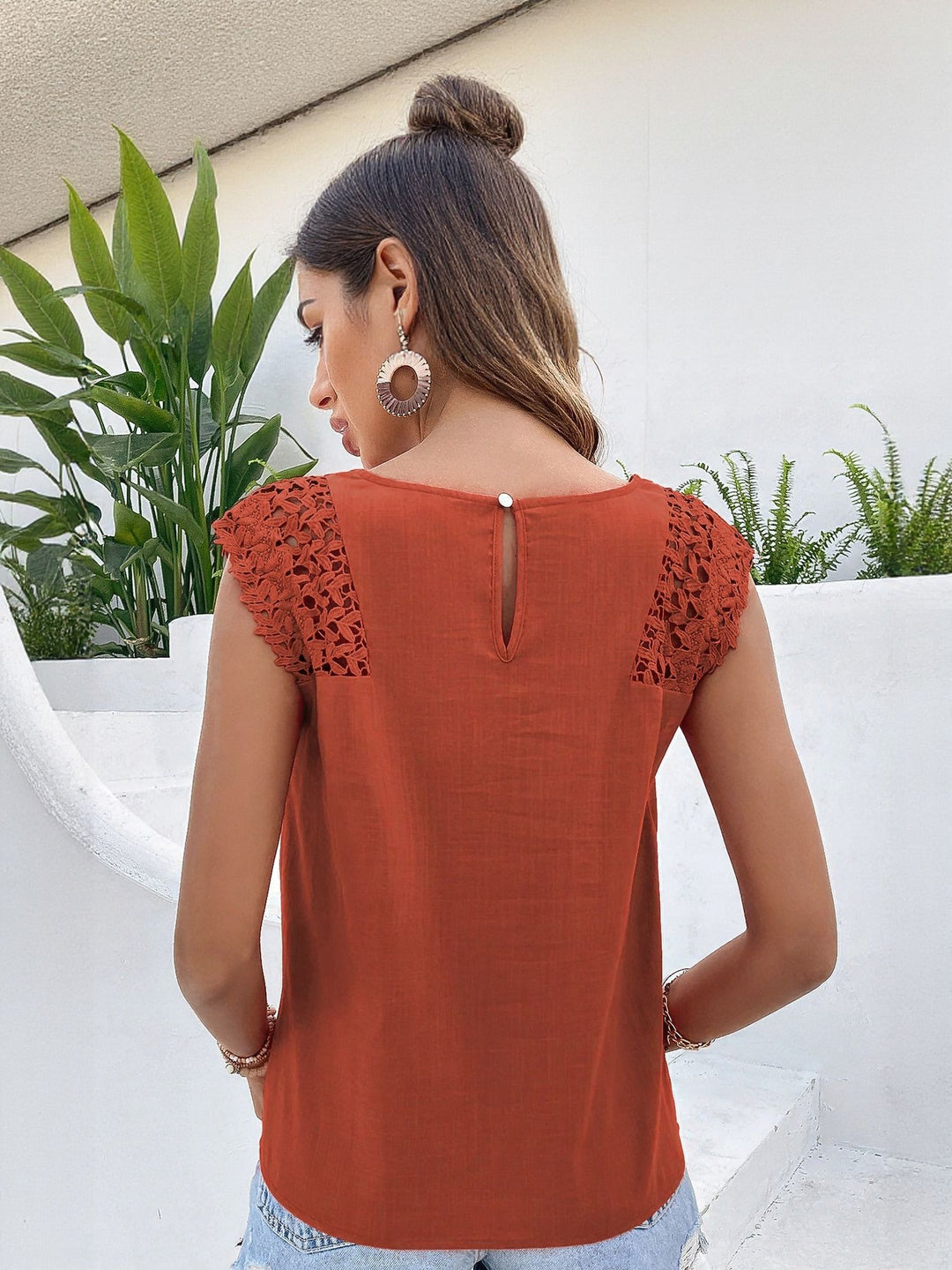 Rust Top With Lace Insert Detail