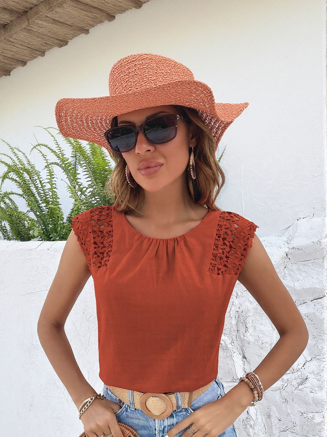 Rust Top With Lace Insert Detail