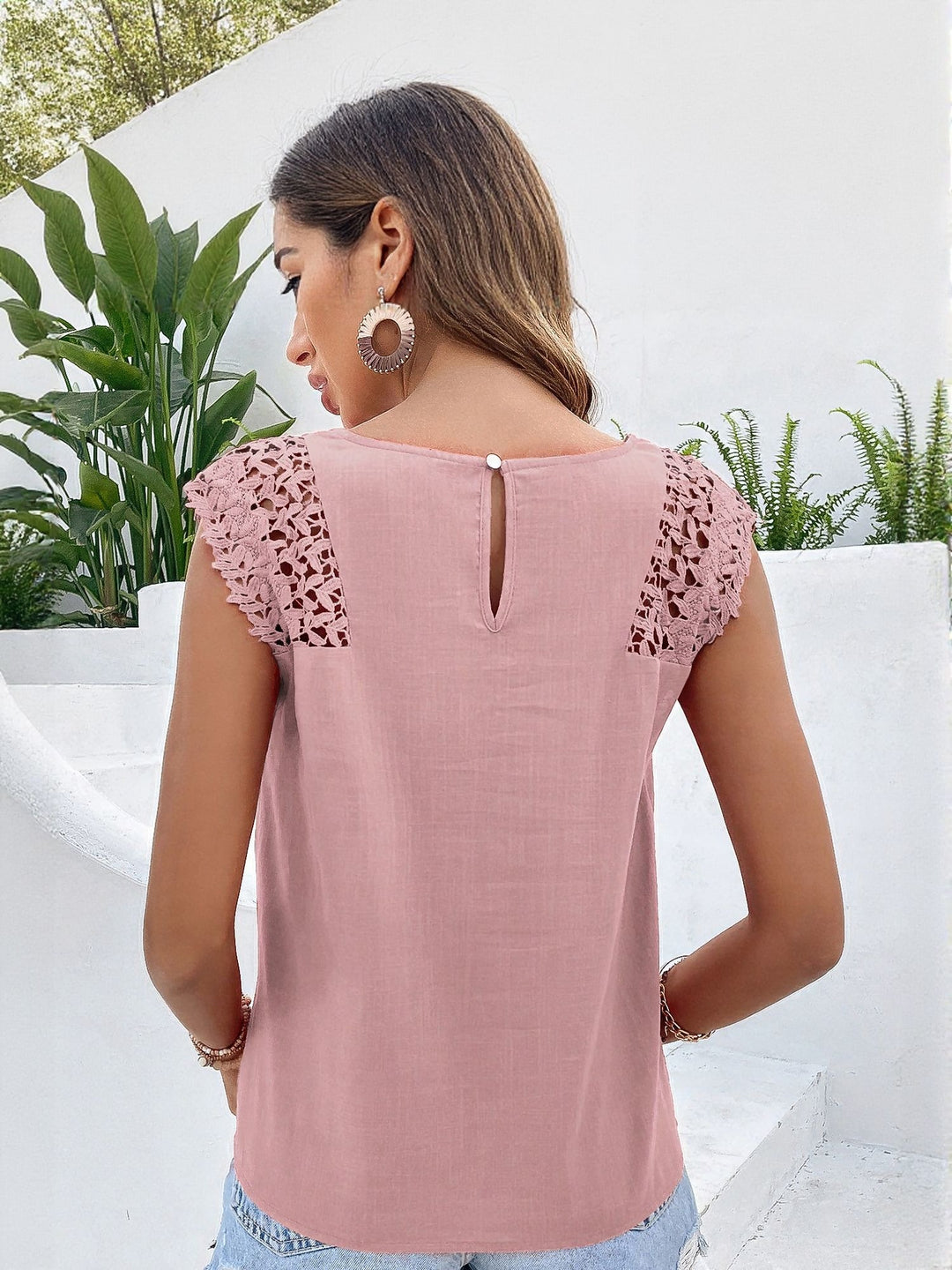 Mauve Top With Lace Insert Detail