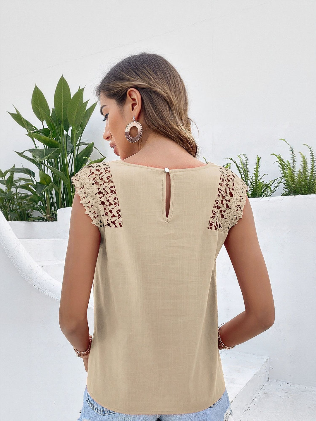 Beige Top With Lace Insert Detail