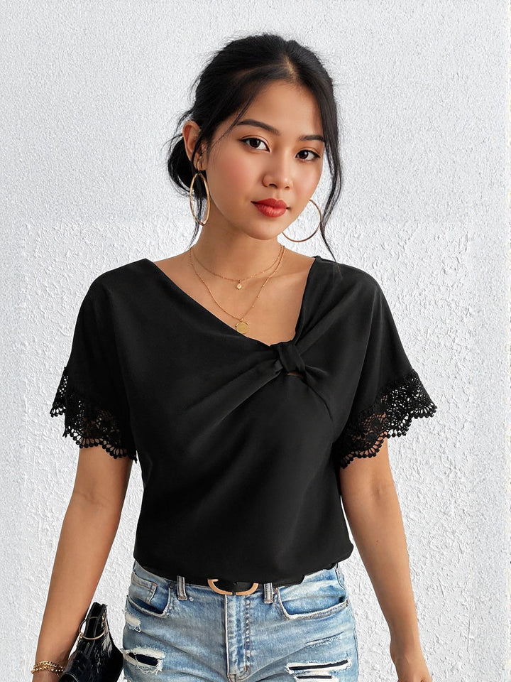 Black Front Knot At Neck With Lace Top