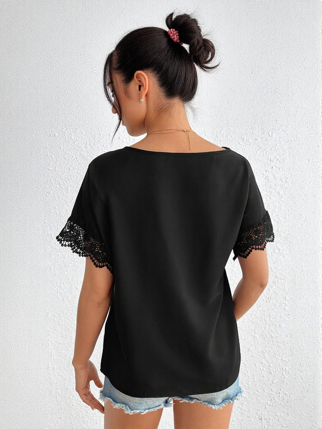 Black Front Knot At Neck With Lace Top