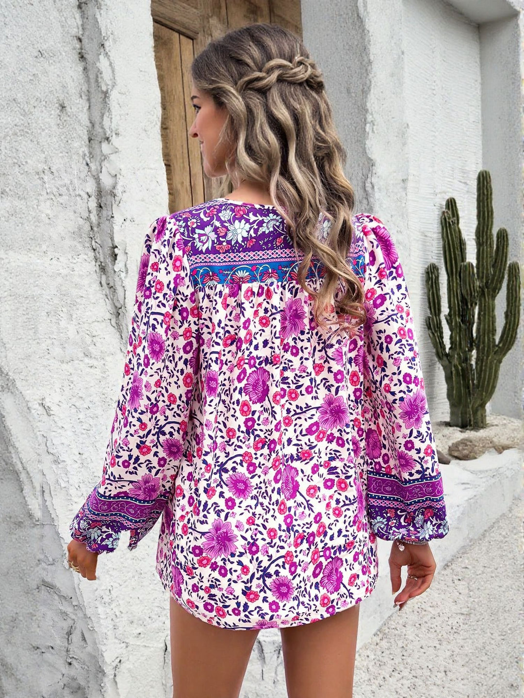 Pink Printed Tie Up Closure Blouse