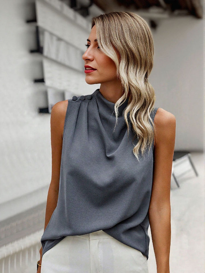 Grey High Neck Cowl Top