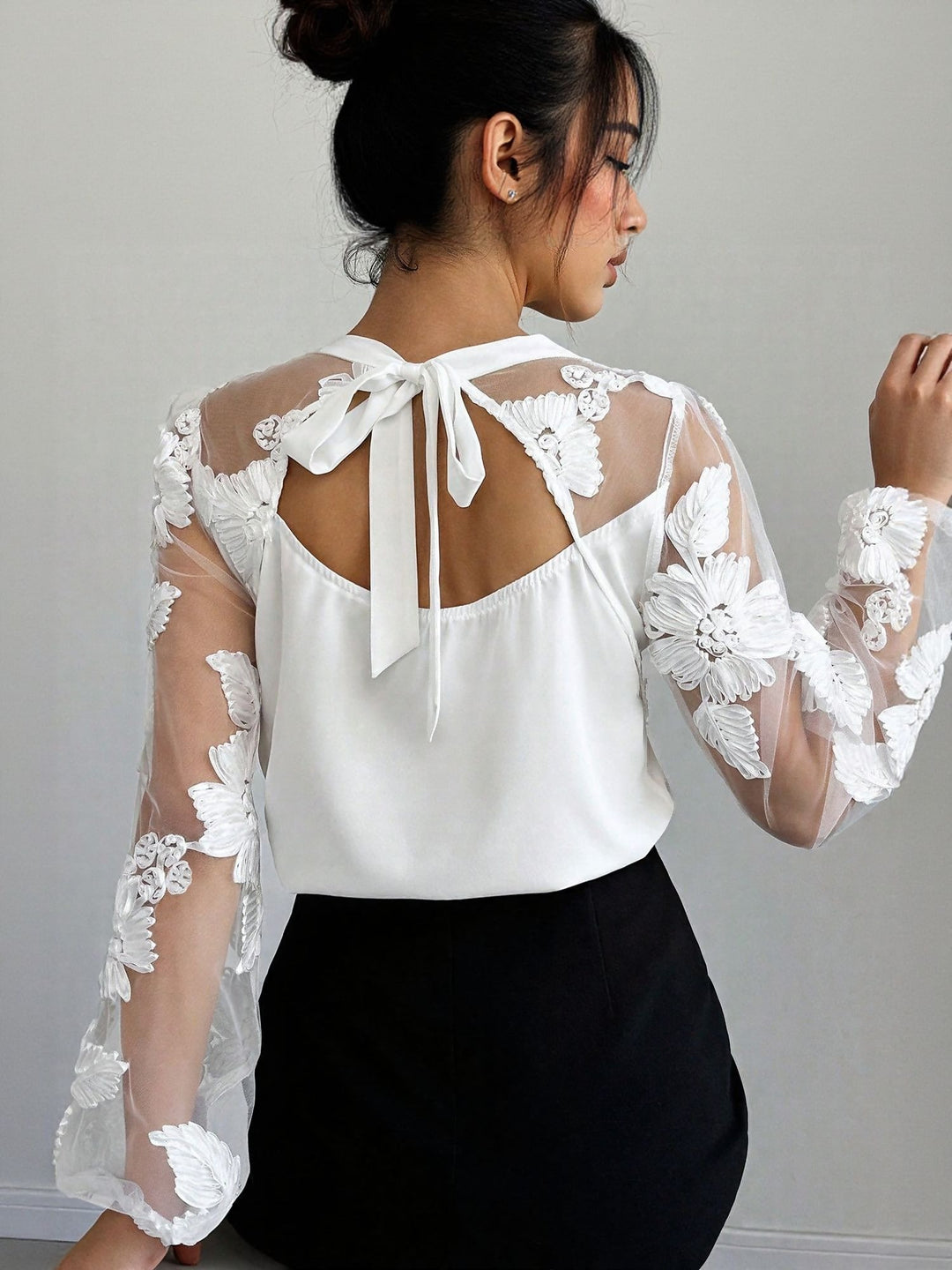 White Flroal Applique Blouse