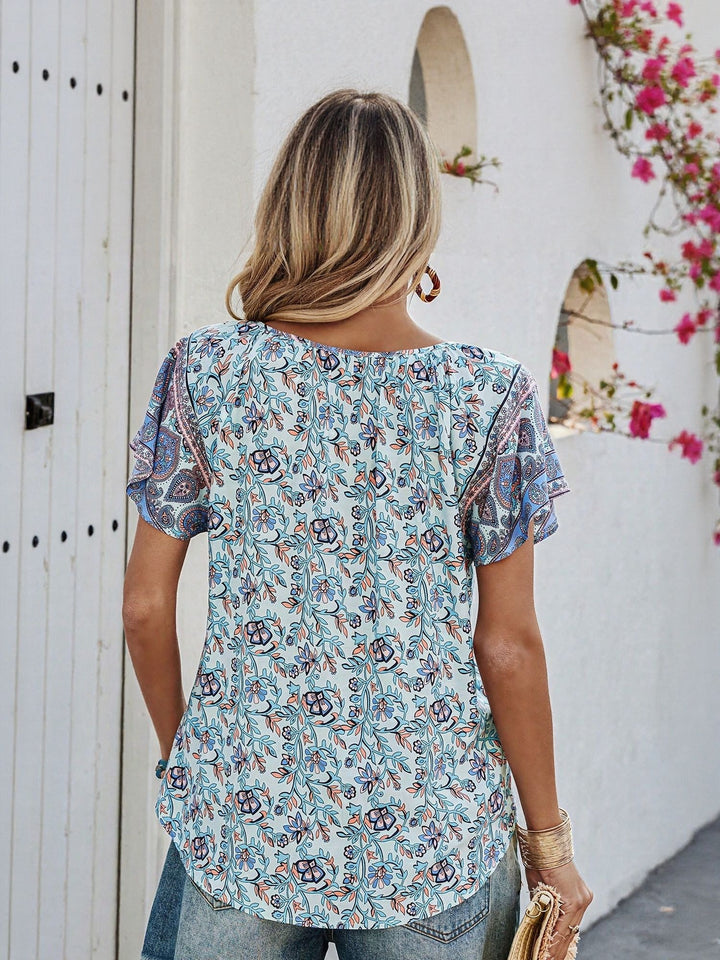 Blue All Over Print Blouse