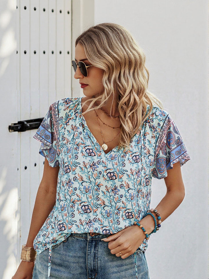 Blue All Over Print Blouse