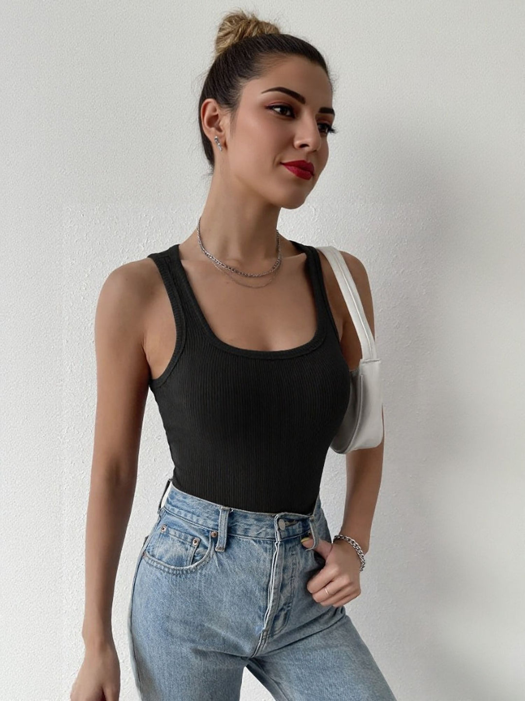 Black Fitted Rib Cami Top