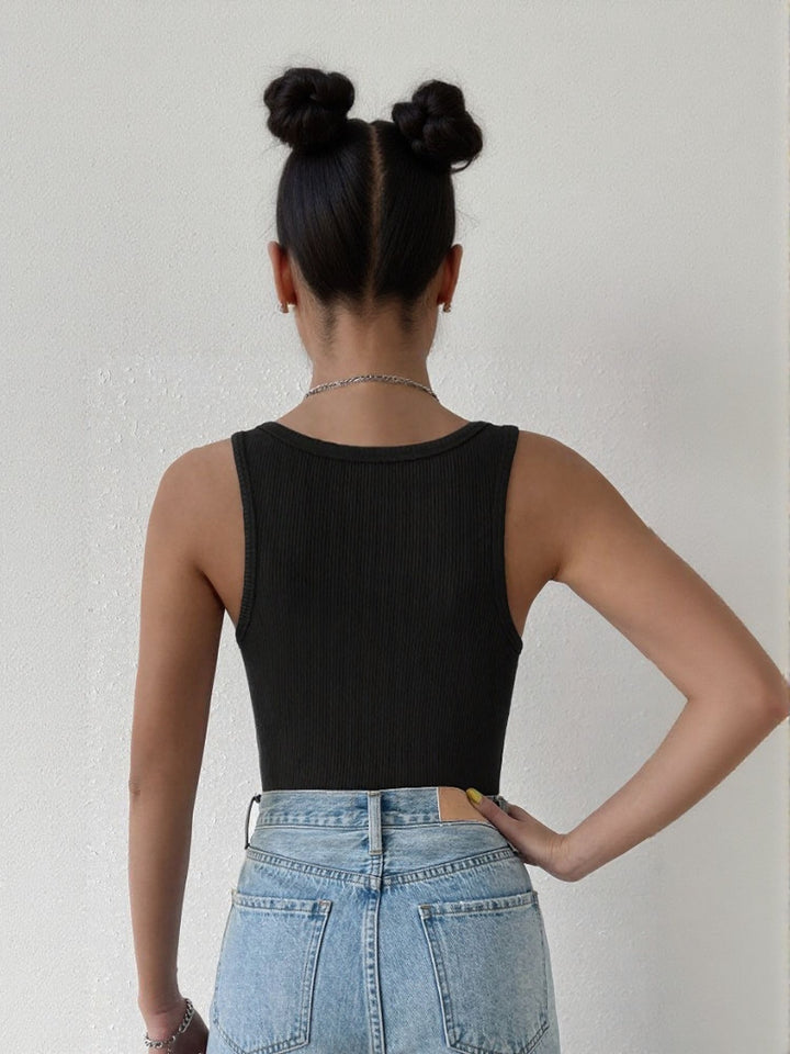 Black Fitted Rib Cami Top