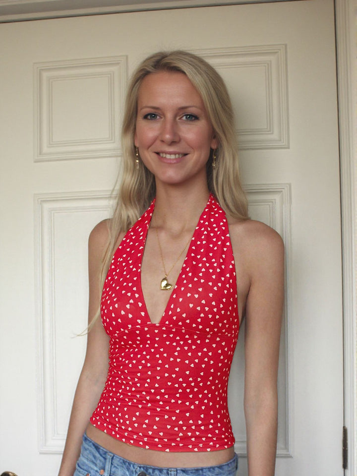 Red Polka Dot Halter Neck Top