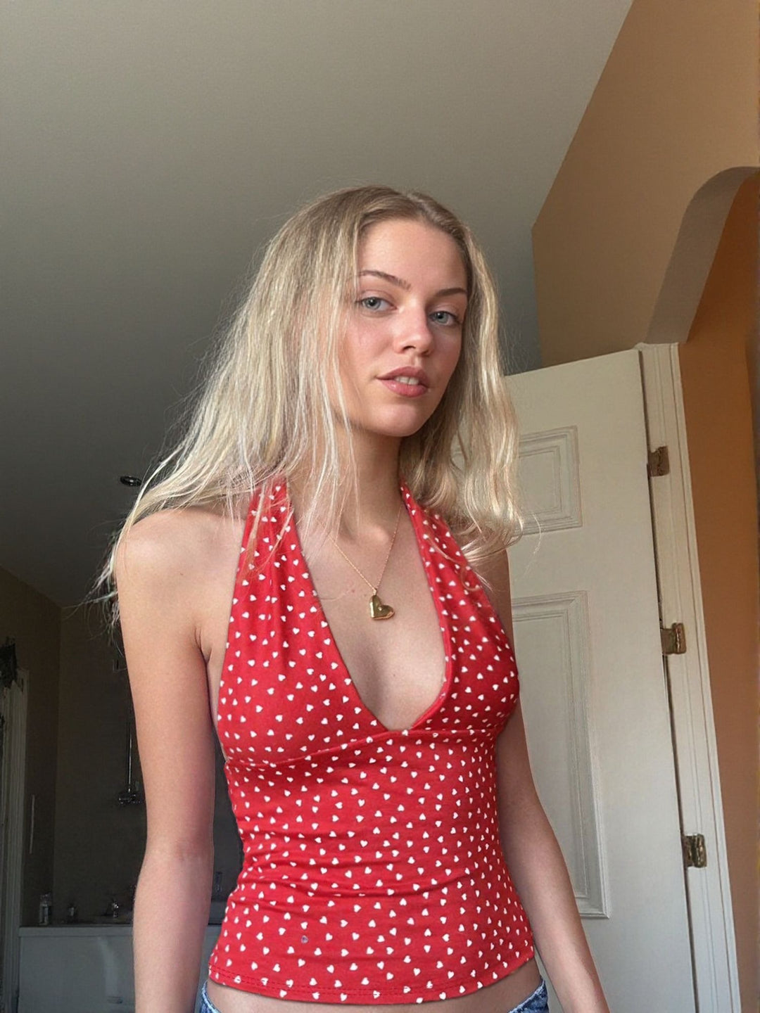 Red Polka Dot Halter Neck Top