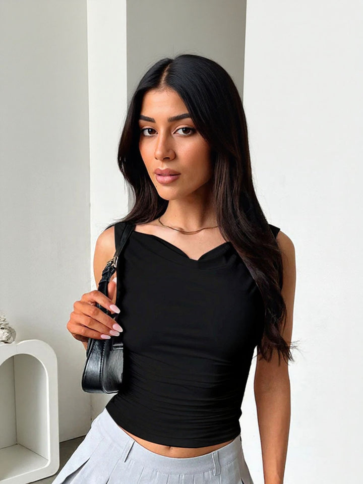 Black Solid Cowl Top
