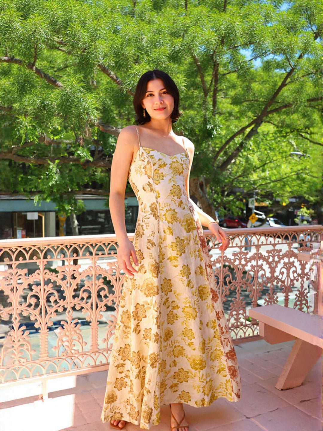 Yellow Floral Strappy Maxi Dress