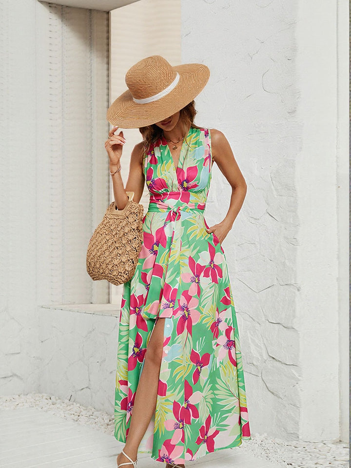 Multi Printed Belt Tie Up Dress