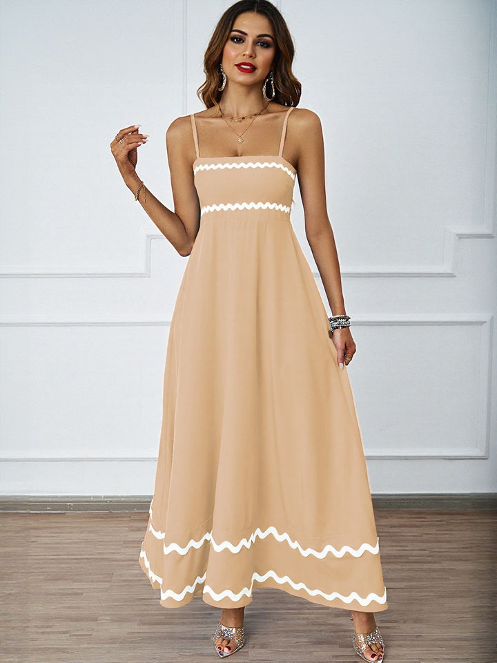 Khaki Noodle Strap Contrast Patterned Dress