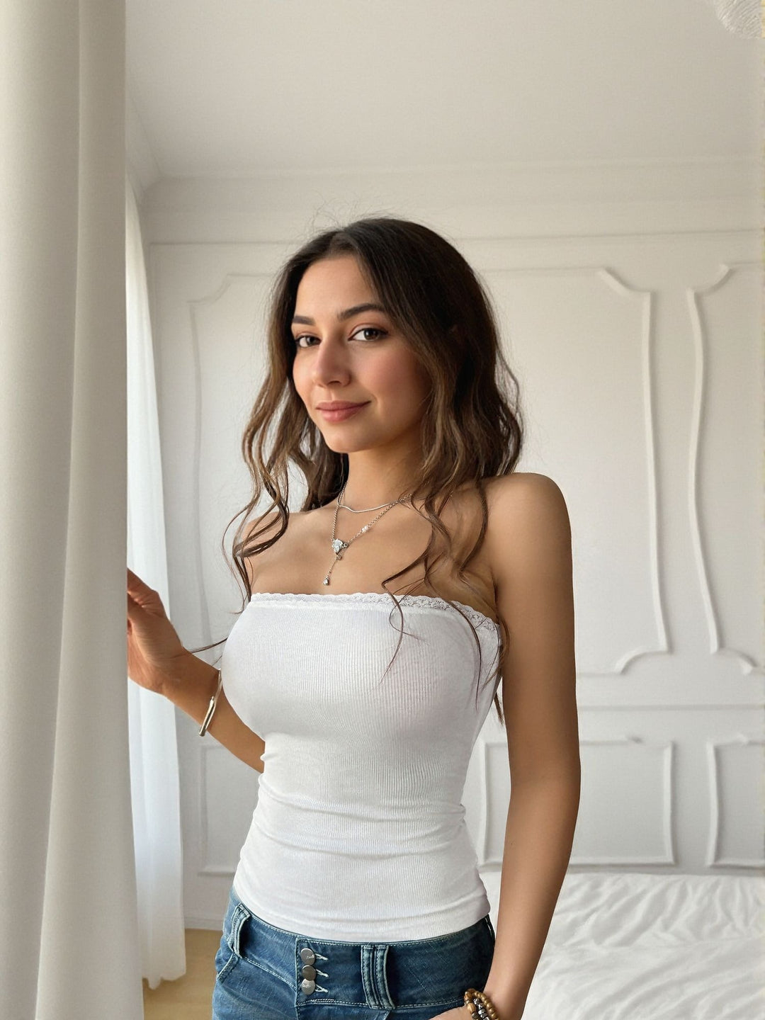 White Tube Top with Lace Detailing