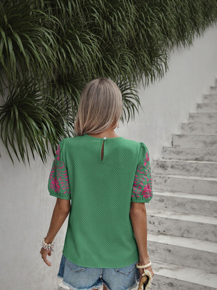Green Sleeve Embroidery Tshirt