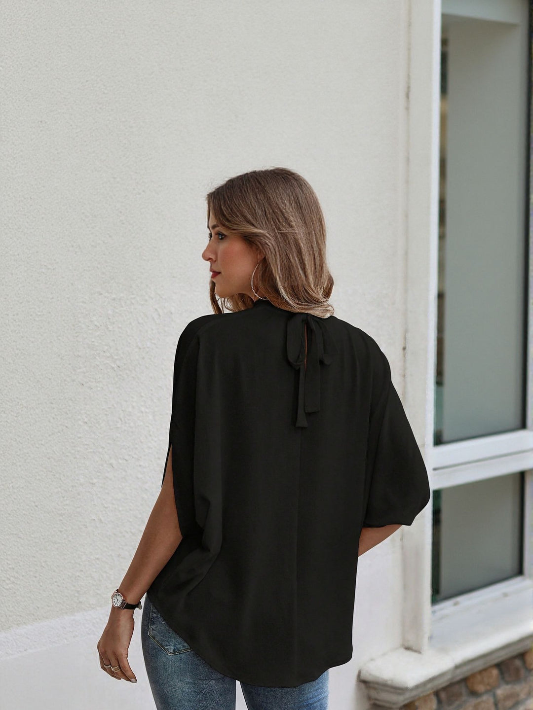 Black High Neck Gathered Top