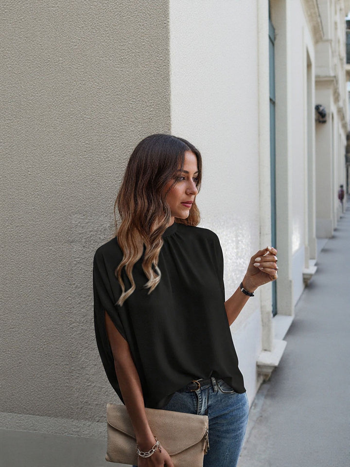 Black High Neck Gathered Top