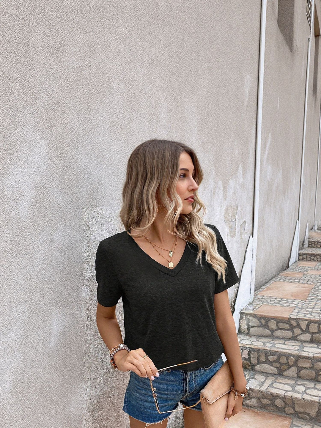Black V Neck Knit Top