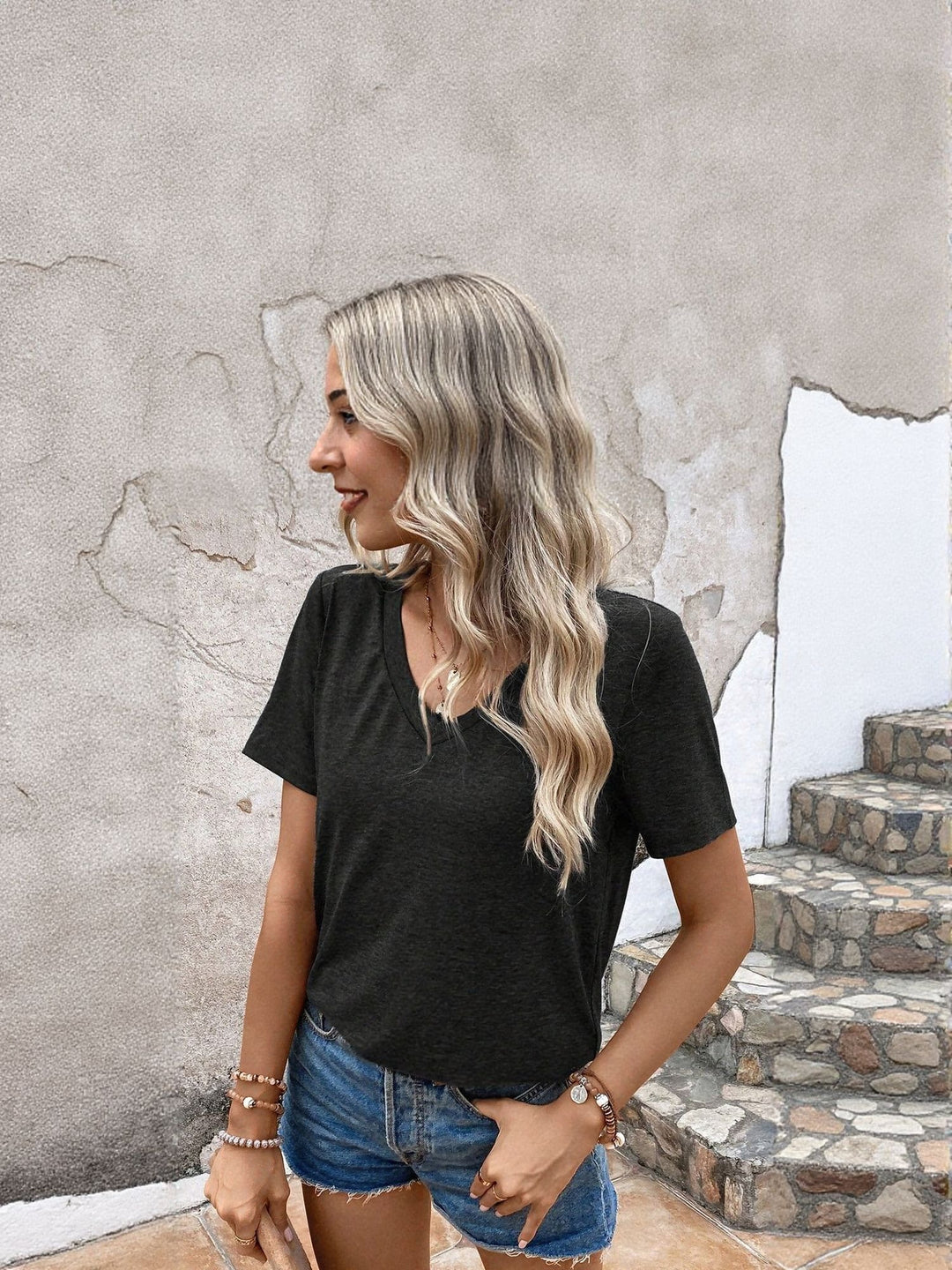 Black V Neck Knit Top