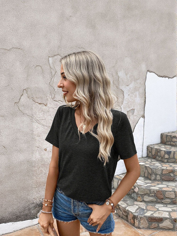 Black V Neck Knit Top