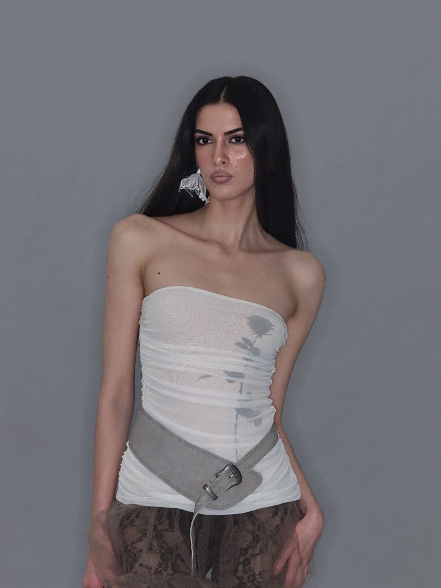 White Off Shoulder Mesh Top