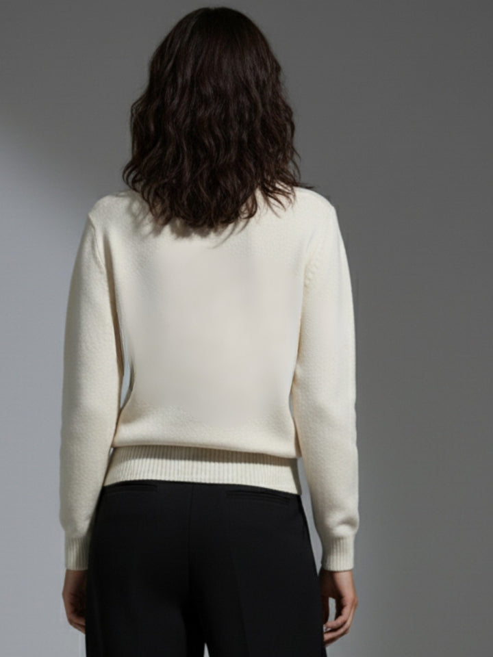 Off White High Neck Honey Comb Textured Sweater
