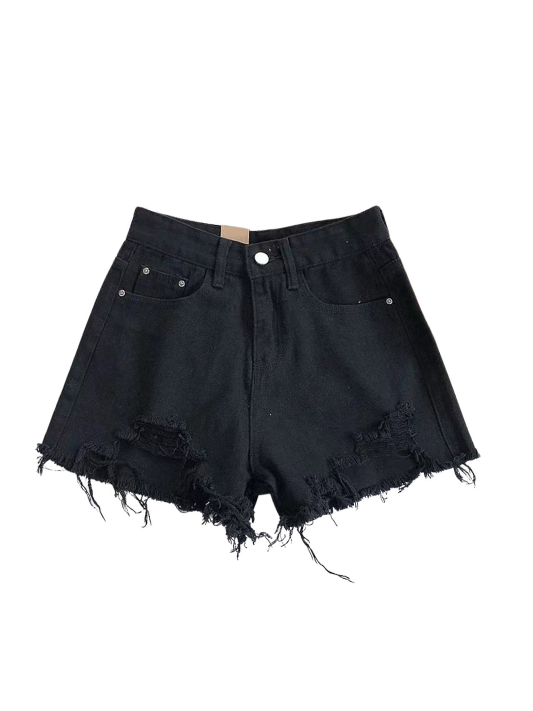 Solid Black Freyed Denim Shorts