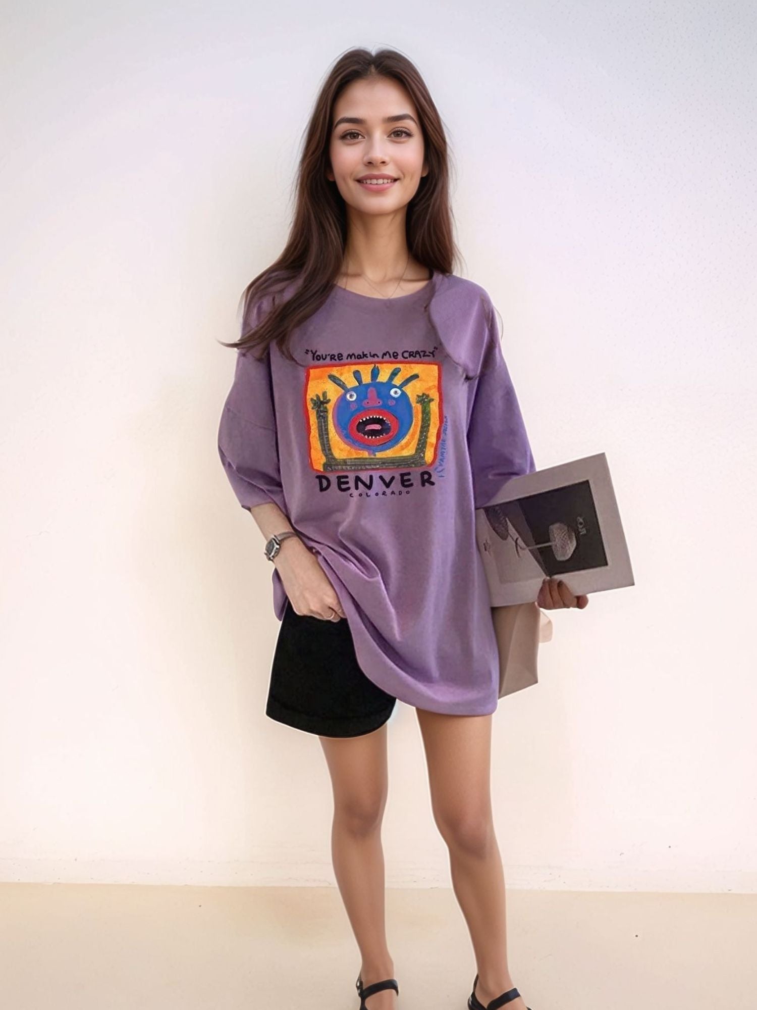 Purple Chest Print Graphic Tshirt