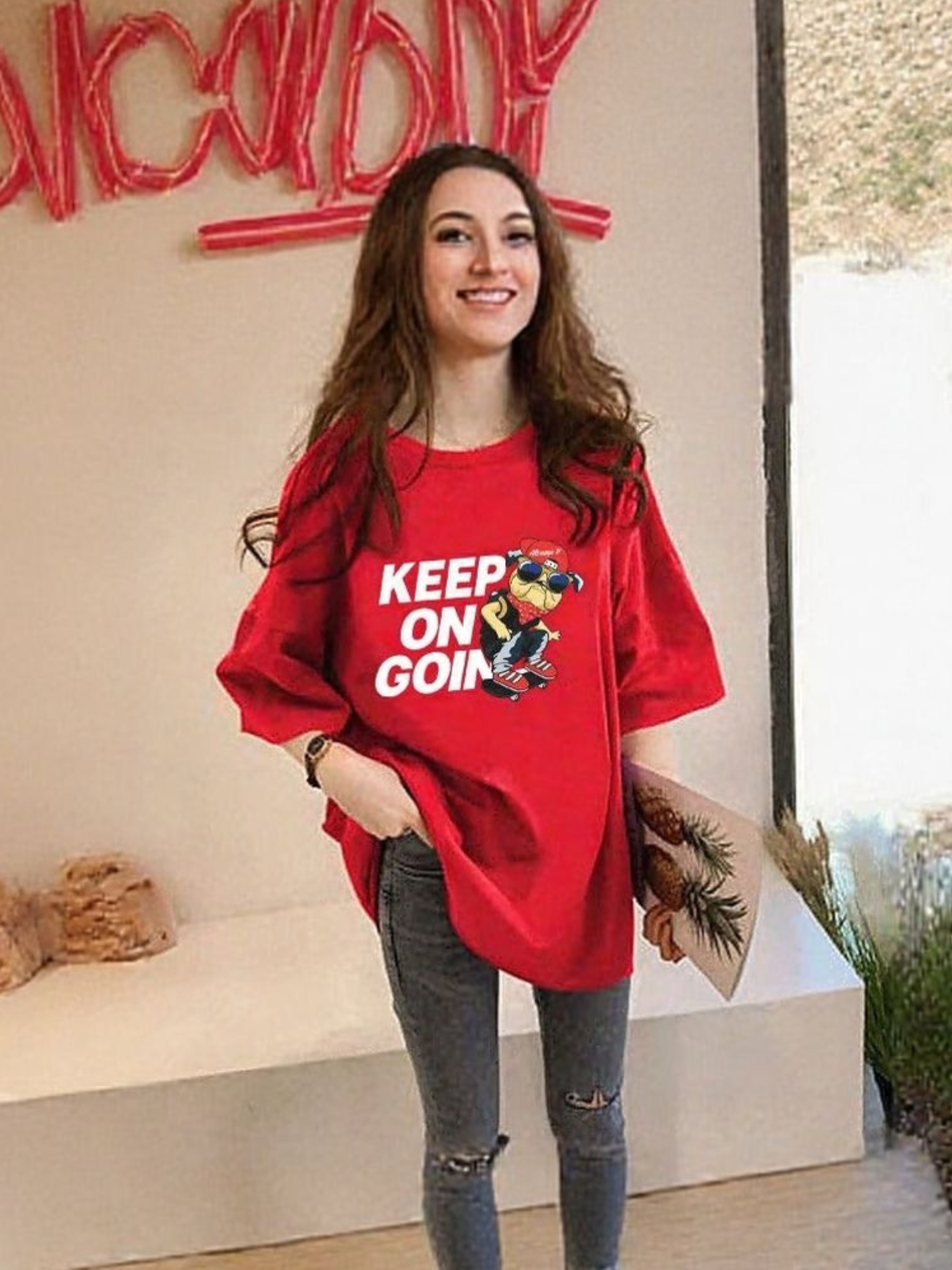 Red Chest Print Graphic Tshirt