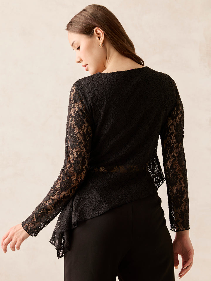 Black Full Sleeve Fitted Lace Top
